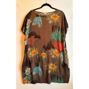 Boden Brown Floral Print Short Sleeve Shift Dress Plus Size 16